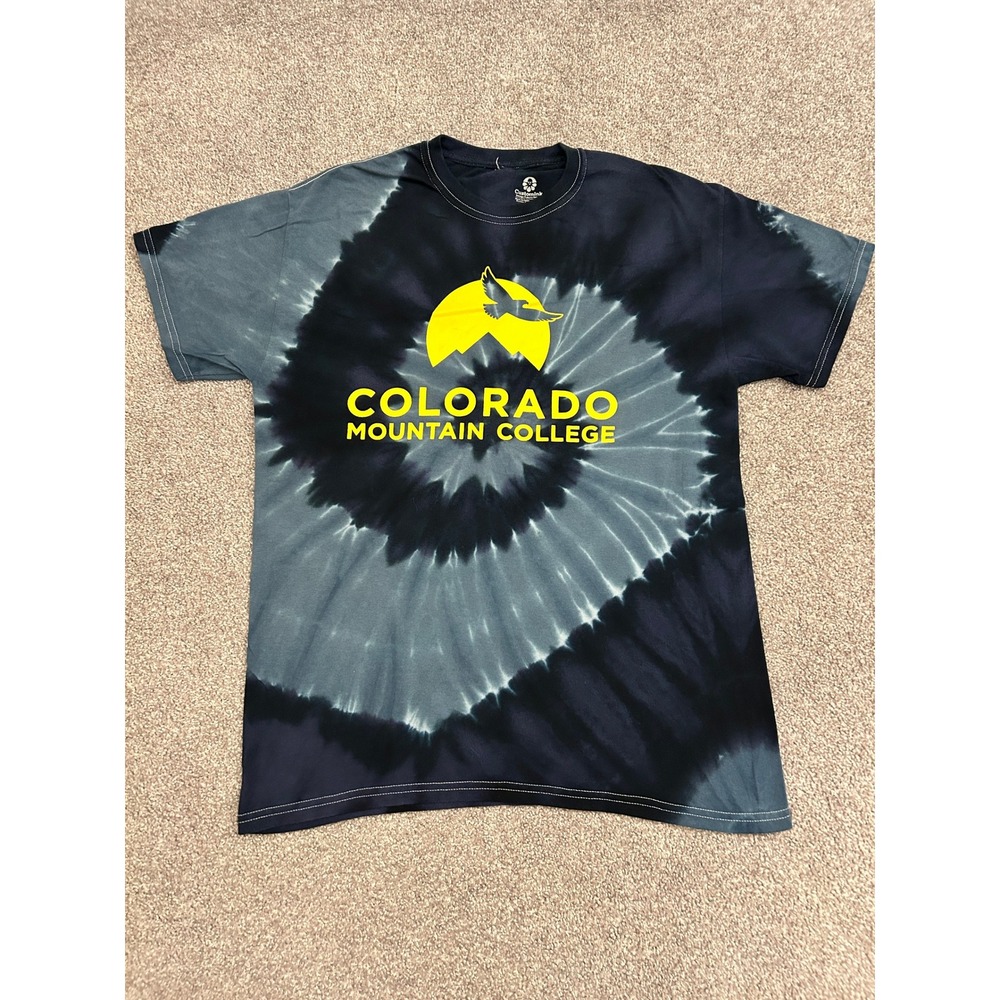 CustomInk Colorado Mountain College Tee Mens Medium Blue Tie Dye Excellent Eagle